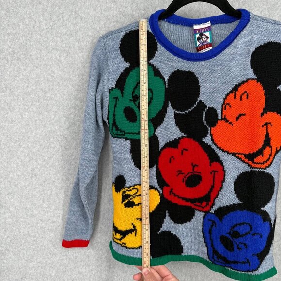 VTG Mickeys Stuff Kids Knit Sweater Size M 10/12 Colorful Mickey Face Disney - Picture 8 of 9